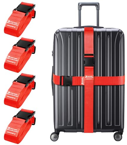 travel inspira 4 Stück Koffergurte 104-195cm Verstellbare Kofferband Gurt Auffällig Koffer Band zur Erkennung–Kofferbänder Für Reisekoffer 20-32 (Rot)