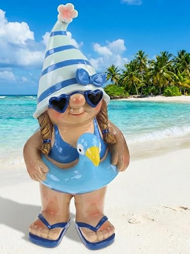 Pommerntraum ®| Gartenzwerg mollige Badelady Maritime Zwergin Pop-Art Zwerg | Zwergenlady Badenixe Design-Zwerg Zwergenfigur Zwergenskulptur Terrassendeko Wohndeko Skulptur Geschenkidee Sammlerfigur ROSI