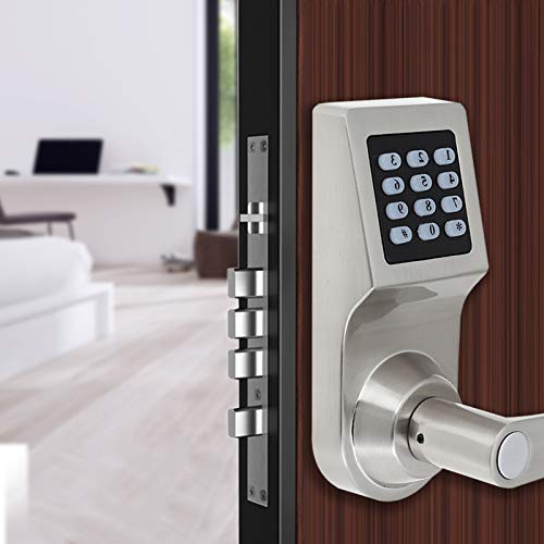 Chrees Serratura Elettronica 4 in 1 con Accesso Senza Chiave, Telecomando con Scheda RF e Chiave Meccanica, Maniglia Reversibile, Ideale per Casa, Ufficio, Hotel e appartamento.