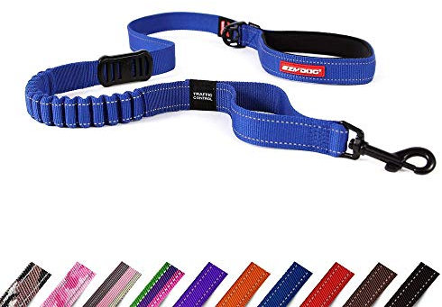 EzyDog Zero Shock Dog Lead - Shock Absorbing - Anti Pull Lead for Medium Dogs, Dog Leads For Large Dogs - Soft Double Handle, Traffic Control, 1.2m - Blue