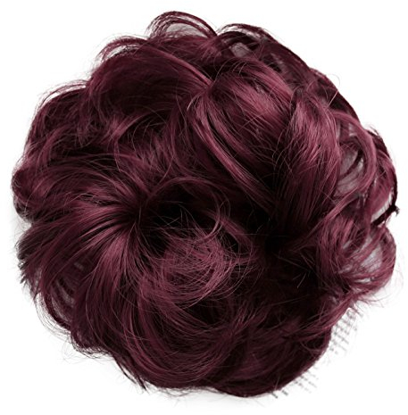 CAISHA Haarteil Haargummi Hochsteckfrisuren Brautfrisuren Voluminös Gelockt Unordentlich Dutt Kunstfaser DM15cm Weinrot G27A
