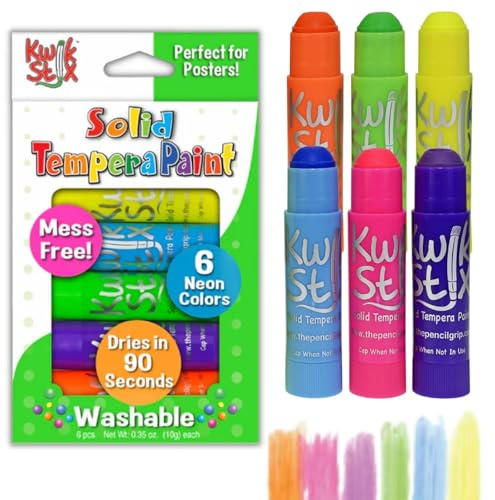 The Pencil Grip Kwik Stix NEON Solid Tempera Paint, Super Quick Drying, 6 Pack (TPG-610)