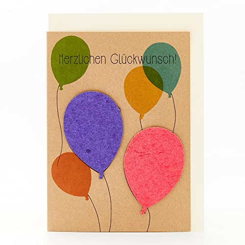 Die Stadtgärtner – Glückwunschkarte mit Saatpapier I Karte mit Ballon-Motiv für Geburtstag, Hochzeit, Taufe etc. I Saatpapier mit Wildblumen-Samen I Karte mit Umschlag I 10,5 x 14,8 cm (DIN A6)