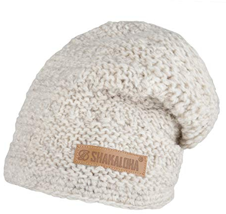 Shakaloha Boa Beanie Beige - Oversized Beanie - fleecegefütterte Strickmütze - Long Beanie - Wollmütze aus Schafswolle - Handgestrickt in Nepal. - OneSize
