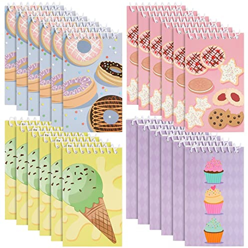 Blue Panda Spiralnotizblock (24 Stück) - 4 Motive mit Desserts wie Kekse, Cupcakes, Donuts - Liniert - Für Tagebuch, Notizen, To-Do-Listen - Mehrfarbig, 7,6 x 12,7 cm