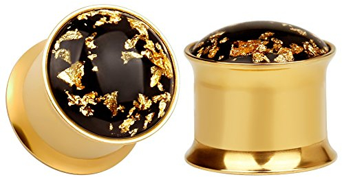KUBOOZ (1 Paar Einfache Goldene Gold-Folie Ohrstöpsel Tunnel Messgeräte Keilrahmen Piercings0g