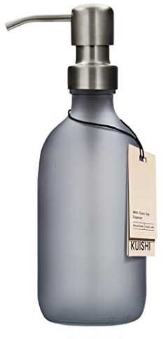 Kuishi Gris Mat Ambre 300 ML Distributeur de Savon en Verre avec Pompe en Acier Inoxydable argenté, respectueux de l'environnement, décoration de la Maison