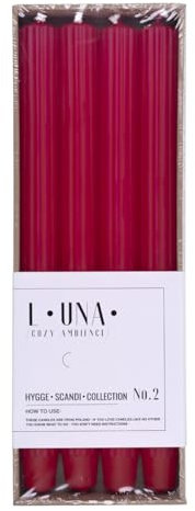 DONAU HOME Set Lange Stabkerzen Gerippt/Rot/ 4 Stück / 30 x Ø 2,5cm / Unparfümiert/Geriffelte Stabkerzen/Tafelkerzen zur Dekoration im Wohnzimmer, Bad / 10 Stunden Brenndauer/Leuchterkerzen