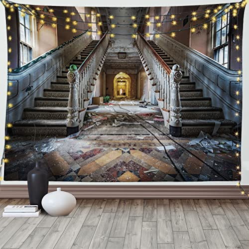 ABAKUHAUS Rustikal Wandteppich und Tagesdecke, Abandoned Opera House, aus Weiches Mikrofaser Stoff Wand Dekoration Für Schlafzimmer, 230 x 140 cm, Braun Beige