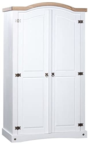 vidaXL Armario Clásico de Habitacion con Dos Puertas Mueble Ropero Madera de Estilo Corona Range Pino Mexicano Blanco