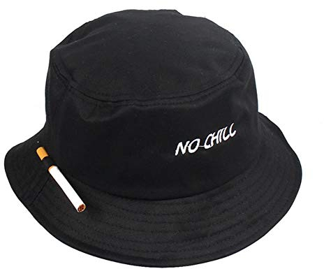 LinZX Zigarette Stickerei Bucket Hat Männer Frauen Hip Hop Angeln Cap Adult Panama Bob-Hut-Sommer-Liebhaber Flat Hat,Black