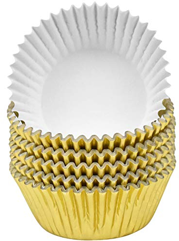 Jinlaili 100 Stück Muffin Förmchen Papier aus Metallfolie, Cupcake, Backförmchen, Muffin Backformen, Muffinförmchen Fettdicht Muffins Cupcakes für Dessert Backen Geburtstag Hochzeit Party (Gold)