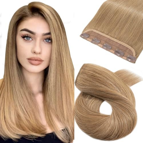 Silk-co Clip in Extensions Echthaar 1Pc 5Clips, Clip in Echthaar Hair Extensions Remy Clip in Haarverlängerung Natürliche Echthaar Extensions 45g 40cm Dunkelblond