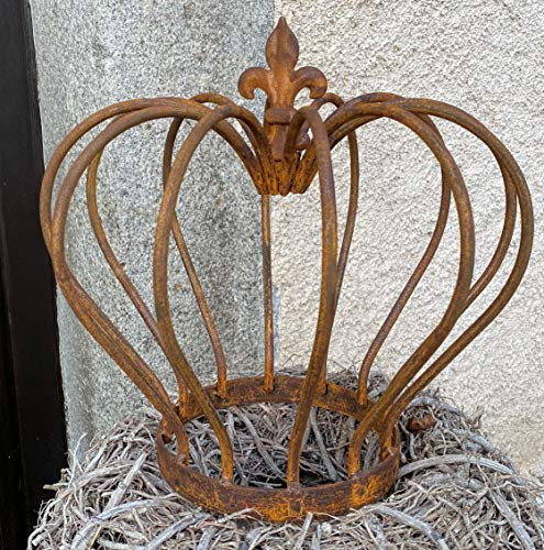 Rostalgie Edelrost Krone bauchig mit Rundstäben auf Standring groß 35 cm Gartendeko