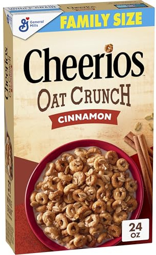 Cheerios Oat Crunch Cinnamon Breakfast Cereal, Made with Whole Grain, Family Size, 24 oz