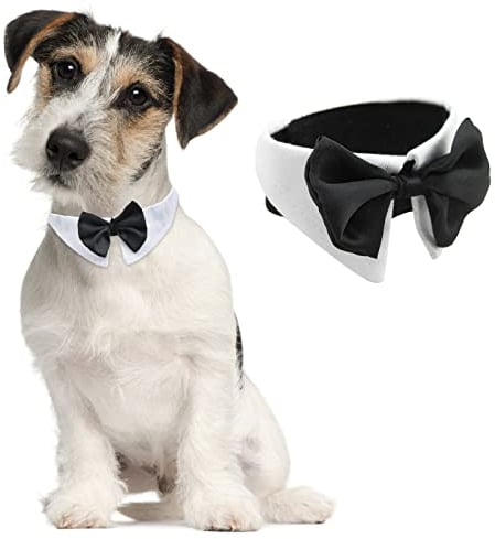 HACRAHO Tux Hunde-Fliege, 1 Packung weiße weiche Baumwolle, formelle Hundehalsband, verstellbare Welpen, Krawatte Schleifen für kleine Hunde, Katzen, für Hochzeit, Geburtstag, Party