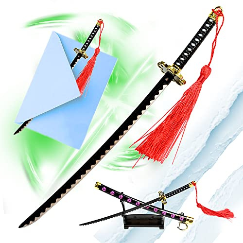 One Piece – Zoro Shusui Samurai Katana, Schwert Brieföffner Version mit Scheide und Ständer, Edelstahl, Miniatur Katana, Anime Geschenk für Fans & Sammler