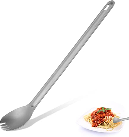 Spork en Titane Léger à Long Manche, Ensemble Cuillère Et Fourchette De Camping, Cuillère Et Fourchette à Long Cuillères De Camping Réutilisables Longues Couvert Camping 2 en 1 pour L'extérieur