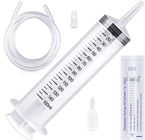 Large Capacity Plastic Syringe with 1m Tube,for Liquids, Oil or Glue Applicator, Experiments, Pet Feeding,Plant irrigation Labor&Science Use(150ml)