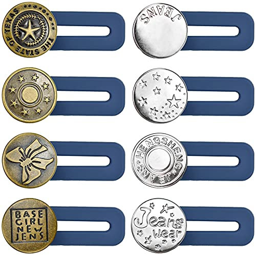 YUENX 8Pcs Rallonges élastiques pour Pantalon en Jean, rallonge bouton pantalon Bouton Jeans Élastique en Metal et Silicone 8 modèles 3.5MM pour Jeans, Femmes Enceintes, Pantalons, Jupes