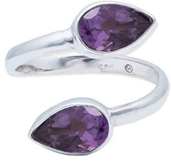 Ring 925 Silber Amethyst lila Stein größenverstellbar Edelstein echt Silber Damen Sterling Silber Geschenk (MRV-087-51)