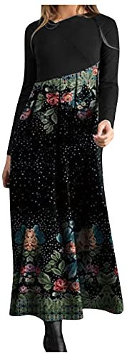 Women Dresses for Special Occasions Clearance Ladies Autumn and Winter Casual Slim Long-Sleeved Long Bohemian Printed Dress, Fall Dresses for Ladies UK Size Holiday Clothing