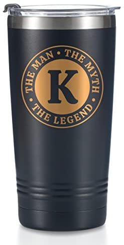 Onebttl The Man The Myth The Legend Mug with Initials, Monogrammed Stainless Steel Travel Tumbler for Men, Funny Personalised Coffee Cup, Custom Birthday Christmas Gifts for Him, 590 ml, K