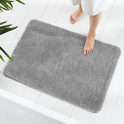 GONICVIN Teppich, 60 x 90 cm Flauschige Mikrofaser Waschbarer Badteppich Badematte, rutschfest Badezimmerteppich für Badezimmer, Wohnzimmer (Grau)