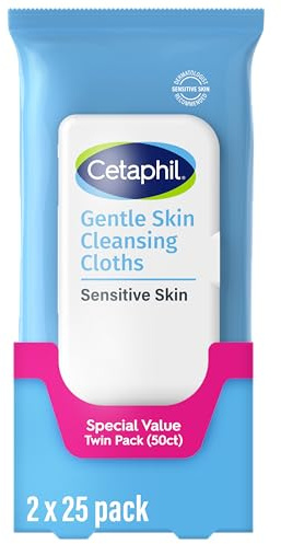 Cetaphil Face and Body Wipes Gentle Skin Cleansing Wipes 50 Pack Double Pack for Dry Sensitive Skin Flip Closure Ideal for Gym Travel Car Hypoallergenic Fragrance Free