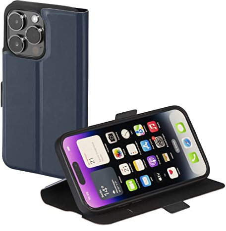 Hama Handytasche für Apple iPhone 14 Pro (Schutzhülle mit Kartenfach, klappbare iPhone 14 Pro Hülle mit Magnetverschluss und Standfunktion) blau