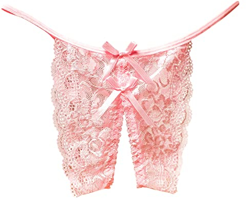 ZHINIAN Damen Spitze Unterwäsche Tangas Bikini Höschen G-String Tanga Stretch Damen Slip Unterwäsche Tanga Rüschen Höschen Damen, rose, One size