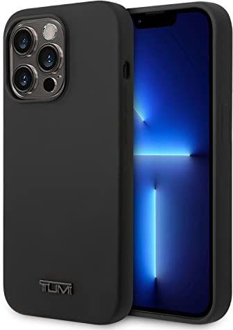 CG MOBILE TUMI Handyhülle für iPhone 14 Pro Max in ganz Schwarz, HC Liquid Silikon Glatt & Anti-Kratzer Schutzhülle mit einfachem Snap-on, Stoßdämpfung & Signatur-Logo