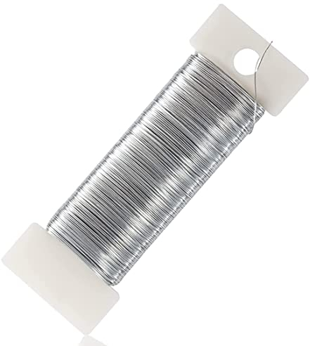 TSLRSA Filo Floreale Argento - 0.35mm Filo Ferro 50m Bobina di Filo di Ferro Filo per Gioielli Zincato per Fissaggio di Fiori e Piante Lavori Manuali