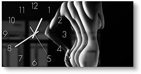 DEQORI Glasuhr | vertikal 60x30 cm | Motiv Sexy Frauensilhouette | große XXL Design Uhr aus Glas | leise Wanduhr für Wohnzimmer & Küche | Moderne Hingucker Uhr für die Wand