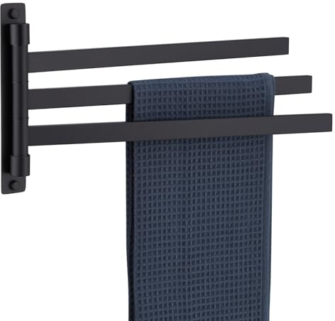 KOKOSIRI Handtuchhalter für Badezimmer, schwenkbar, Handtuchhalter, mattschwarz, ausschwenkbar, Handtuchhalter, 3-armig, für Bad, Küche, Wand, Edelstahl, B5007BK-A3