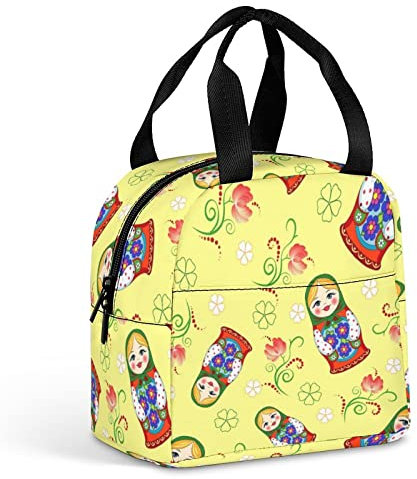 Ahdyr Cute Russian Doll Insulated Lunch Bag Reusable Cooler Tote Bags with Pocket for Work Picnic Travel Office Beach Men Women