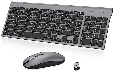 cimetech Tastiera e Mouse Wireless, Layout Italiano QWERTY, Ultra-Sottile Ergonomico Full-Size 2.4Ghz Wireless Mouse Tastiera Numerico con Ricevitore Nano per PC/Laptop/Win7/8/10(grigio)
