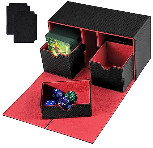 Weigudoc Deck Box para Magic The Gathering Cards, Trading Card Box para Más de 200 Tarjetas, con Compartimento para Dados 2 Divisores, Compatible con MTG TCG Commander PTCG(Red)