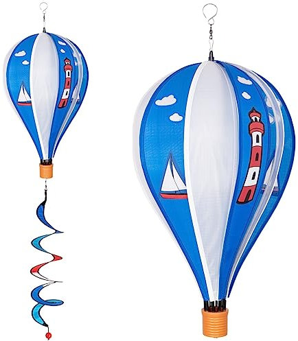 CIM Windspiel - Heißluftballon Twister Maritim - wetterbeständig - Ballon: Ø23cm x 37cm, Twister: Ø10cm x 75cm - inklusive Aufhängung