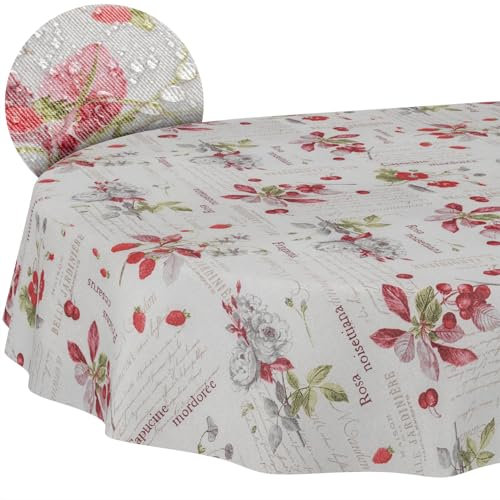 Tischdecke aus Stoff Textil abwaschbar Tischwäsche Tischtuch Baumwolle Polyester Berries Oval 240x140cm In-/Outdoor Tischdecke