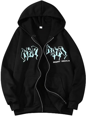 Sweatjacke Herren Zipper Hoodie Y2K Oversized Sweat Jacken Hoody Mit Kapuze Kapuzenpullover Kapuzenjacke Sweatshirt Hoodie Pullover Geschenke Für Männer Jungen Herren Schwarz M