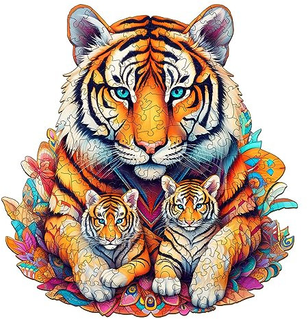 Blumuze Holzpuzzle Erwachsene 190 Stück, Tiger Holz Puzzle, Holzpuzzle Einzigartige Tierform Puzzleteile, Puzzle aus Tierteilen, Puzzle Holz Erwachsene mit Geschenkbox aus Holz(M-28.5 * 30cm)