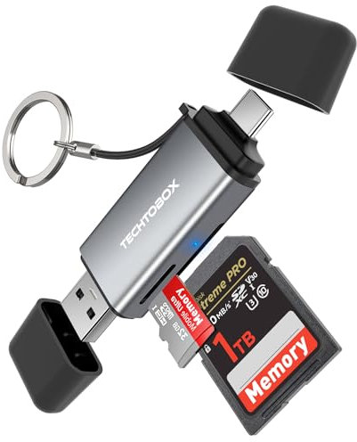 TECHTOBOX SD Card Reader, Dual Connector USB C USB 3.0 Memory Card Reader Adapter, Micro SD to USB OTG Adapter, Supports SD/Micro SD/MMC/SDXC/SDHC/Micro SDHC Compatible with iPhone 15, MacBook Pro/Air