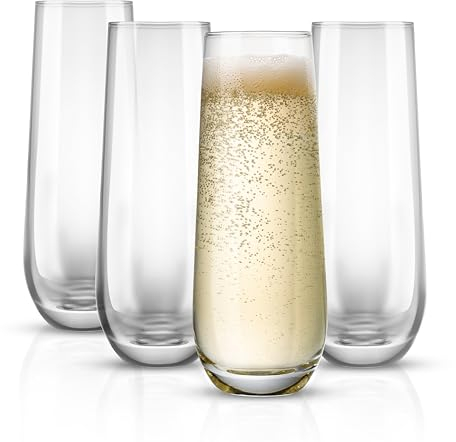 KooK Champagne Flutes, Champagne Glasses, Mimosa Glasses, Stemless Champagne Flutes, Set of 8, 9.4oz, Rose, Prosecco, for Weddings and Parties (Classic Set of 4)