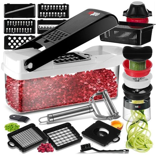 EatEx Gemüseschneider mit Behälter, Multifunktionaler Gemüseschneider Gemüseschneider Zwiebelschneider Würfelschneider Salatzerkleinerer Zwiebelschneider 21 Stück Lebensmittelzerkleinerer Gemüse