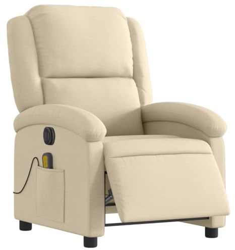 vidaXL Massagesessel Elektrisch, Sessel Verstellbare Rückenlehne Fußteil, Fernsehsessel Relaxsessel mit Liegefunktion, Liegesessel Polstersessel Ruhesessel, Creme Stoff