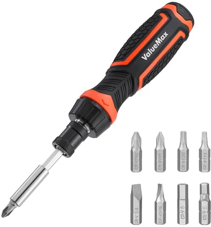 Valuemax Ratcheting Screwdriver, 9-in-1 Multi Screwdriver, Portable Ratchet Screwdriver Set, Adjustable Length, High-Strength Bits, Phillips, Slotted, Torx，Hex, Nut Driver