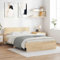 vidaXL Sonoma Oak Double Bed Frame - Engineered Wood 135x190 cm with Plywood Slats & Integrated Headboard for Bedroom
