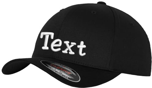 Flexfit Wooly Combed Basecap Bestickt mit Wunschtext (DE/NL/SE/PL, Alphanumerisch, S, M, Black/Black)