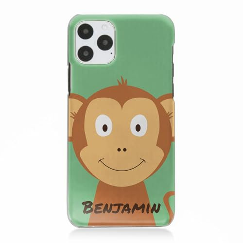 Personalised Initials Phone Case For Apple iPhones, 16, 15, 14,13, 12, 11, Pro Max, Mini, XR, SE Green Monkey Phone Case with Name, Hard Phone Cover